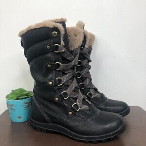 Timberland Mount Hope Mid Waterproof Lace Up Black Faux Fur Winter Boots Size 6
